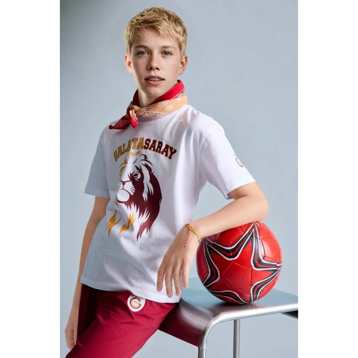 Defacto H7511A8WT34 Beyaz %100 Pamuk Galatasaray Kısa Kollu Pijama Üst Şort Pijama Alt 2li Pijama Takımı Erkek Çocuk