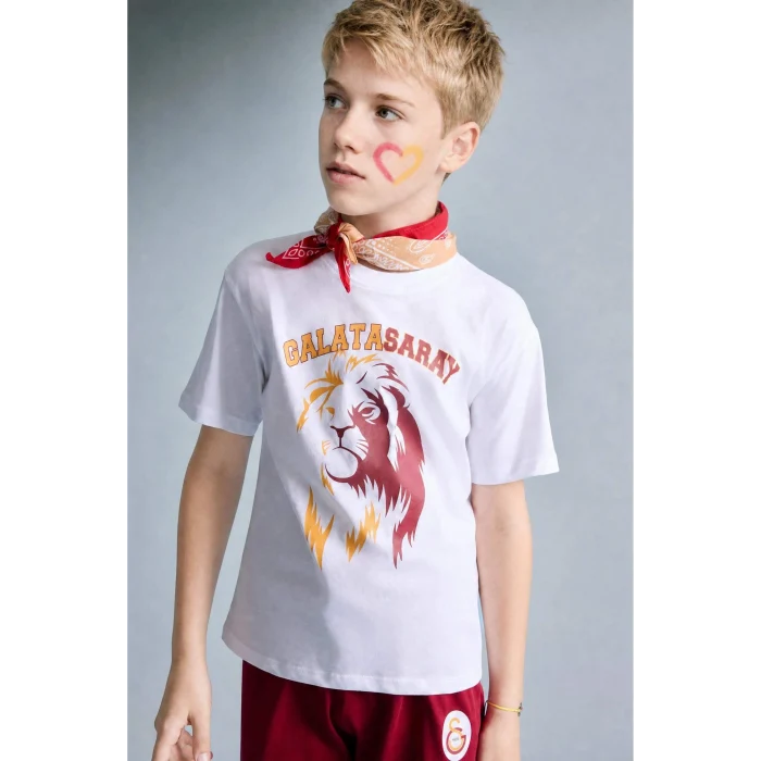 Defacto H7511A8WT34 Beyaz %100 Pamuk Galatasaray Kısa Kollu Pijama Üst Şort Pijama Alt 2li Pijama Takımı Erkek Çocuk