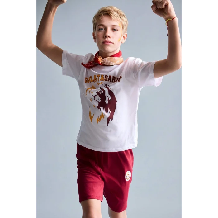 Defacto H7511A8WT34 Beyaz %100 Pamuk Galatasaray Kısa Kollu Pijama Üst Şort Pijama Alt 2li Pijama Takımı Erkek Çocuk