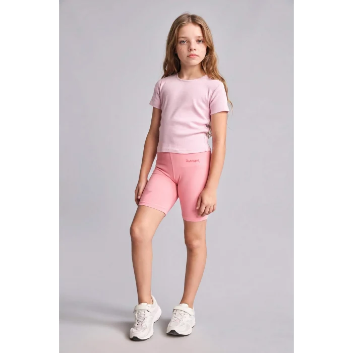 Defacto I1518A8PN666 Pembe Lastikli Bel Diz Üstü Penye Kumaş Açık Pembe Tayt Kız Çocuk