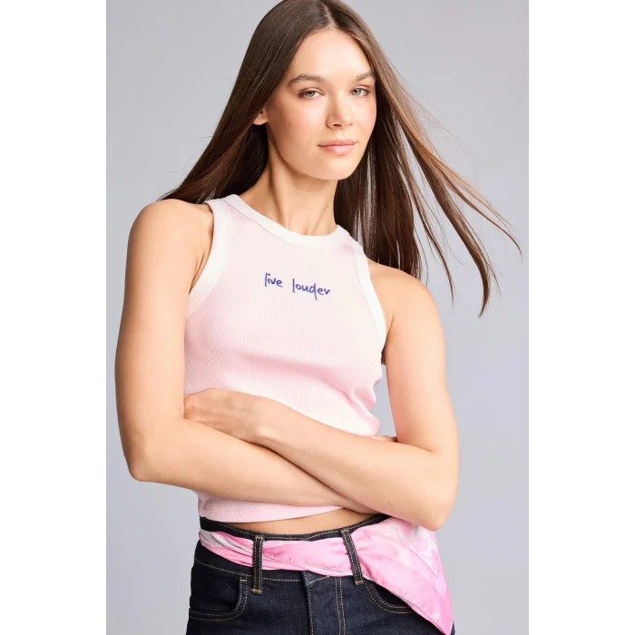 Defacto H8890AXPN74 Pembe Fıtted Bisiklet Yaka Fitilli Baskılı Açık Pembe Atlet