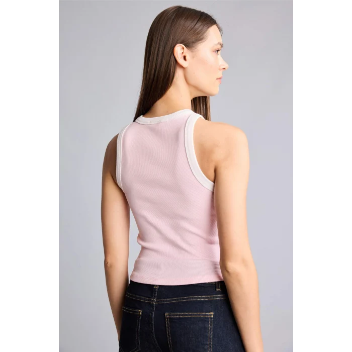 Defacto H8890AXPN74 Pembe Fıtted Bisiklet Yaka Fitilli Baskılı Açık Pembe Atlet
