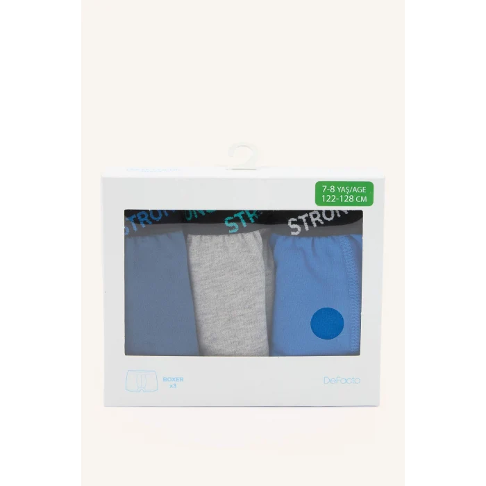 Defacto E1573A8BE43 Mavi 3lü Mavi Boxer Set Erkek Çocuk
