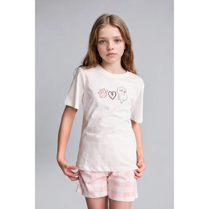 Defacto I1574A8ER2 Ekru Regular Fıt Şortlu 2li Ecru Pijama Takımı Kız Çocuk