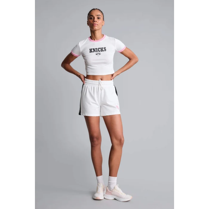 Defacto H9406AXER105 Ekru NBA New York Knıcks Lisanslı Slım Fıt Bisiklet Yaka Sporcu Ribana Kısa Kollu Ekru Tişört