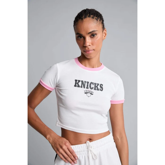 Defacto H9406AXER105 Ekru NBA New York Knıcks Lisanslı Slım Fıt Bisiklet Yaka Sporcu Ribana Kısa Kollu Ekru Tişört