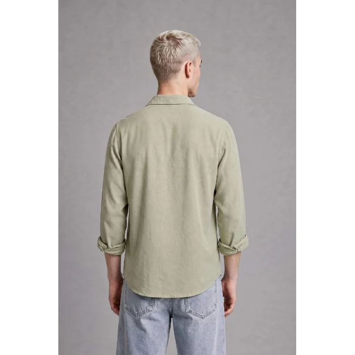 Defacto E2533AXKH404 Haki Regular Fit Apaş Yaka Yazlık Kısa Kollu Gömlek