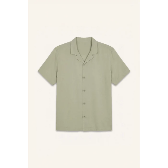 Defacto E2533AXKH404 Haki Regular Fit Apaş Yaka Yazlık Kısa Kollu Gömlek