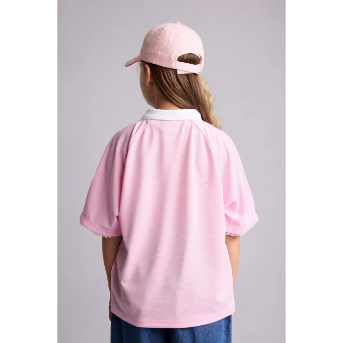 Defacto H4843A8PN693 Pembe Hello Kitty Lisanslı Relax Fıt Polo Yaka Kısa Kollu Açık Pembe Tişört Kız Çocuk