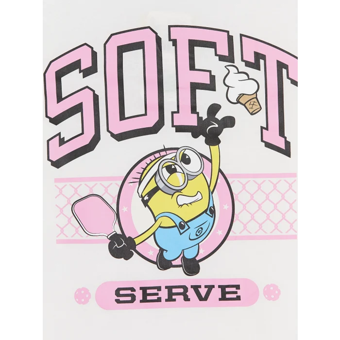LCW Kids Beyaz Bisiklet Yaka Minions Baskılı Kız Çocuk Tişört