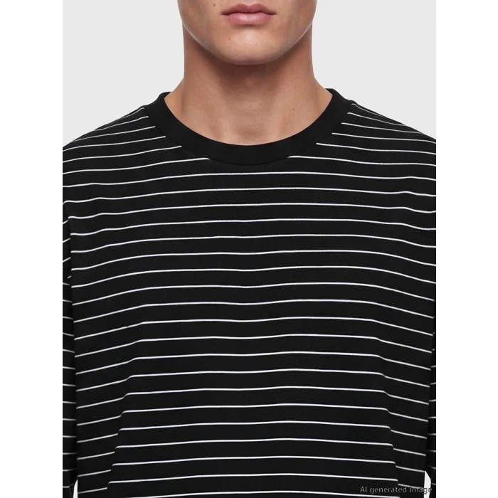 LCW Vision Lacivert Bisiklet Yaka Çizgili Erkek Sweatshirt