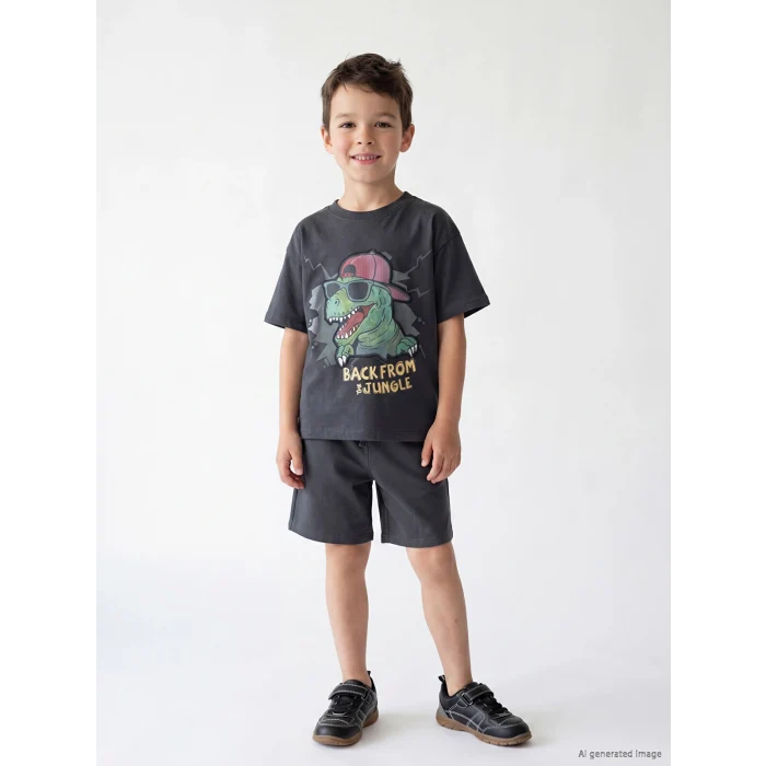 LCW Kids Antrasit Baskılı Erkek Çocuk Şortlu Takım