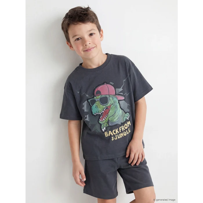 LCW Kids Antrasit Baskılı Erkek Çocuk Şortlu Takım