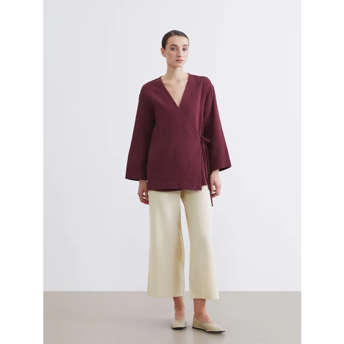 LCW Modest Bej Beli Lastikli Geniş Paça Kadın Pantolon