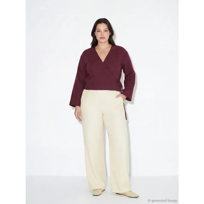 LCW Modest Bej Beli Lastikli Geniş Paça Kadın Pantolon