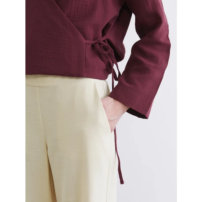 LCW Modest Bej Beli Lastikli Geniş Paça Kadın Pantolon