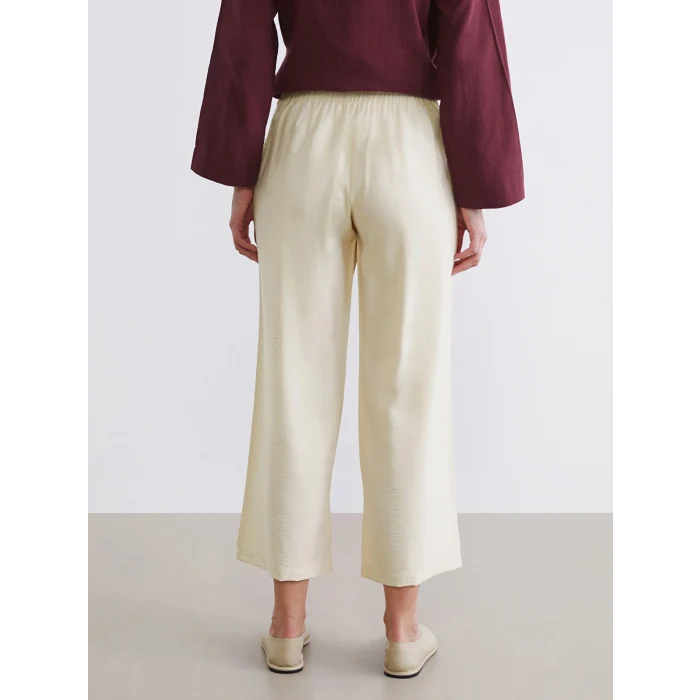 LCW Modest Bej Beli Lastikli Geniş Paça Kadın Pantolon