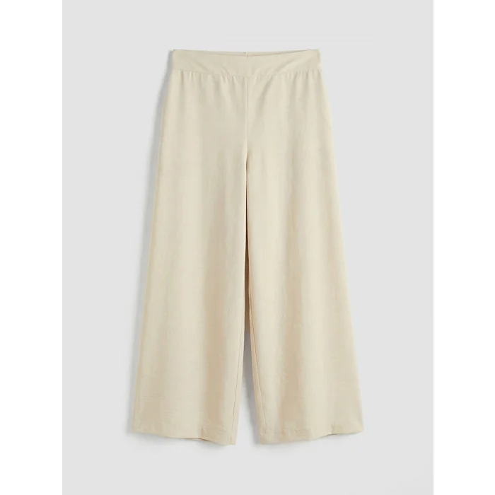 LCW Modest Bej Beli Lastikli Geniş Paça Kadın Pantolon