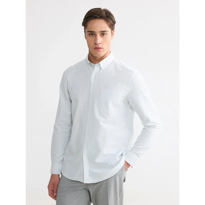 LCWAIKIKI Classic Yeşil Regular Fit Çizgili Erkek Gömlek