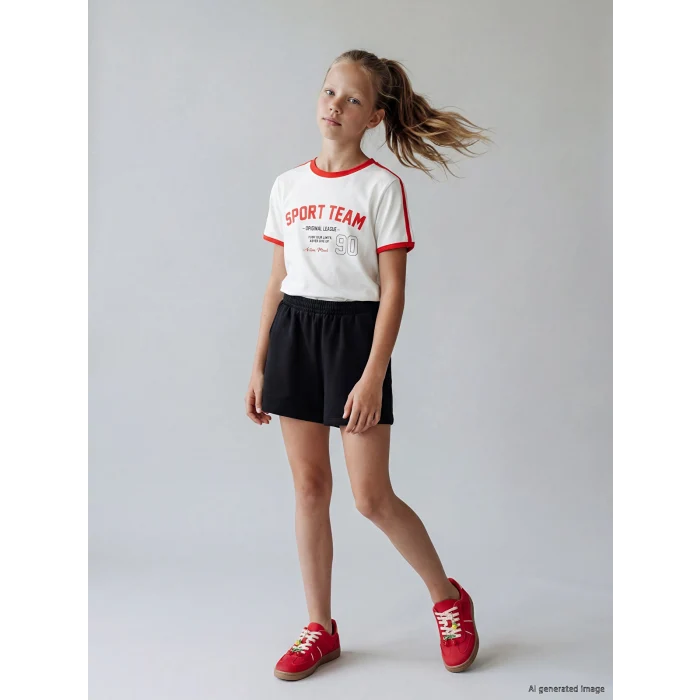 LCW Kids Siyah Beli Lastikli Kız Çocuk Şort