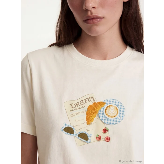 LCW DREAM Ekru Bisiklet Yaka Desenli Kadın Pijama Takım