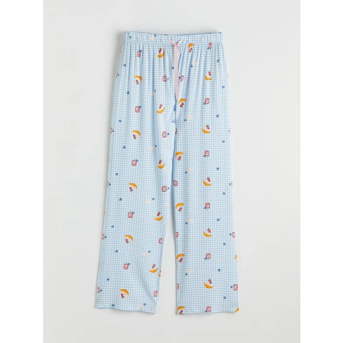 LCW DREAM Ekru Bisiklet Yaka Desenli Kadın Pijama Takım
