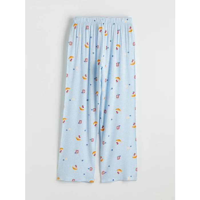 LCW DREAM Ekru Bisiklet Yaka Desenli Kadın Pijama Takım