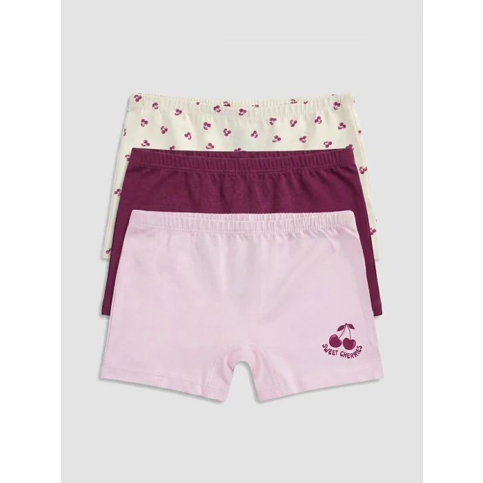 LCW Kids Ekru Baskılı Kız Çocuk Boxer 3lü