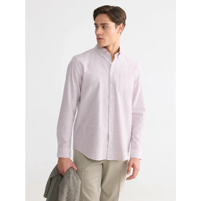 LCWAIKIKI Classic Mürdüm Regular Fit Çizgili Erkek Gömlek