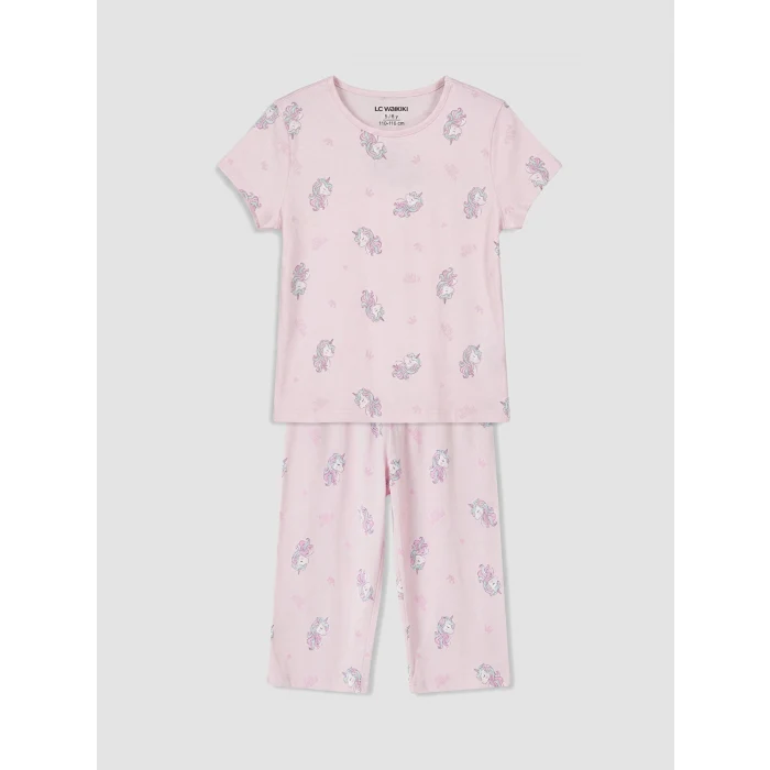 LCW Kids Pembe Bisiklet Yaka Kız Çocuk Kaprili Pijama Takımı