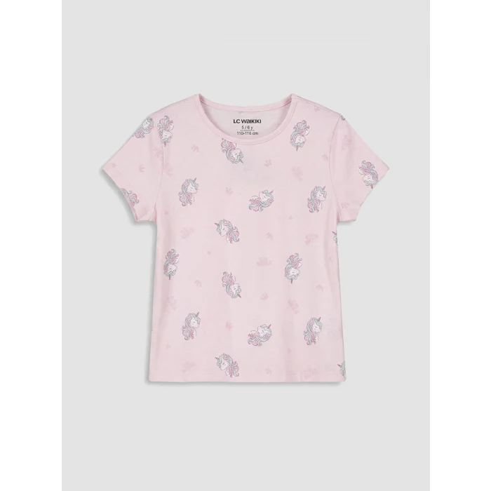 LCW Kids Pembe Bisiklet Yaka Kız Çocuk Kaprili Pijama Takımı