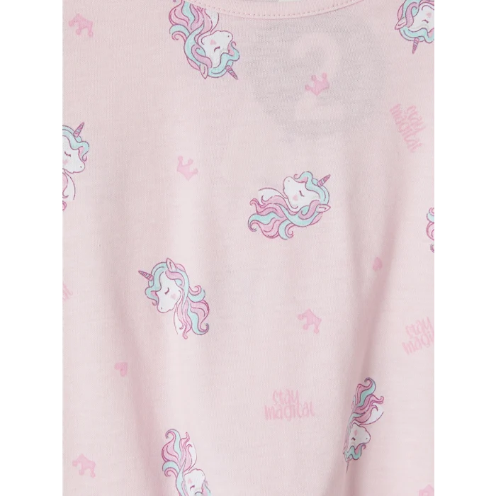 LCW Kids Pembe Bisiklet Yaka Kız Çocuk Kaprili Pijama Takımı