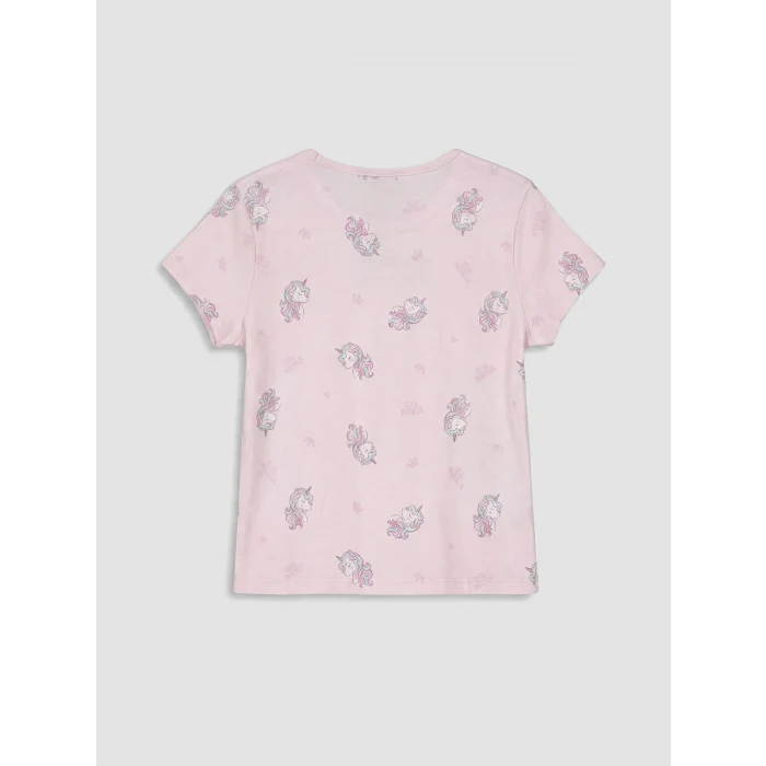 LCW Kids Pembe Bisiklet Yaka Kız Çocuk Kaprili Pijama Takımı