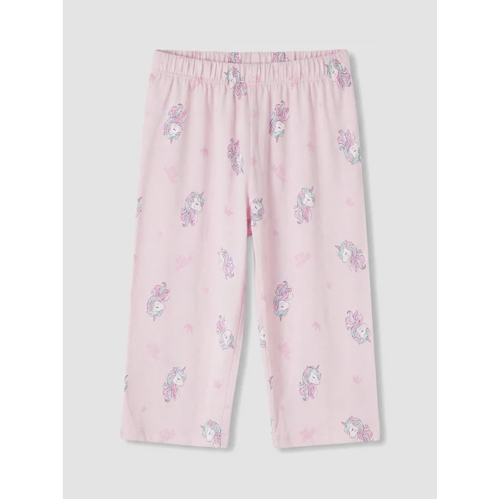 LCW Kids Pembe Bisiklet Yaka Kız Çocuk Kaprili Pijama Takımı