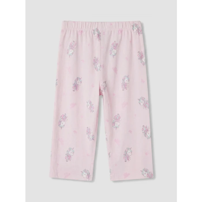 LCW Kids Pembe Bisiklet Yaka Kız Çocuk Kaprili Pijama Takımı