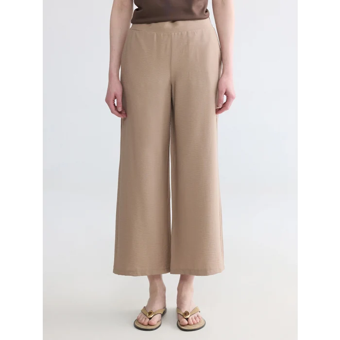 LCW Modest Bej Beli Lastikli Geniş Paça Kadın Pantolon