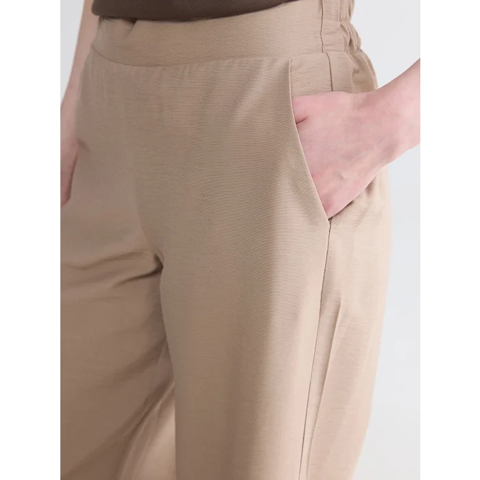 LCW Modest Bej Beli Lastikli Geniş Paça Kadın Pantolon