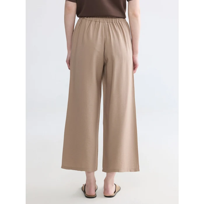 LCW Modest Bej Beli Lastikli Geniş Paça Kadın Pantolon