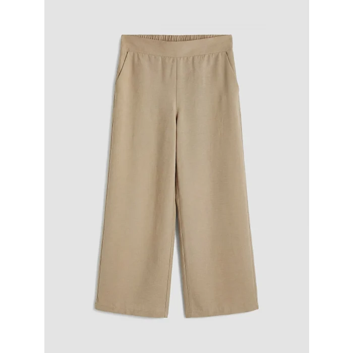 LCW Modest Bej Beli Lastikli Geniş Paça Kadın Pantolon