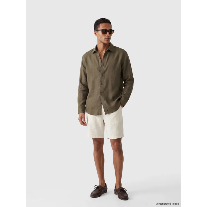 LCW Vision Kahverengi Regular Fit %100 Keten Erkek Gömlek