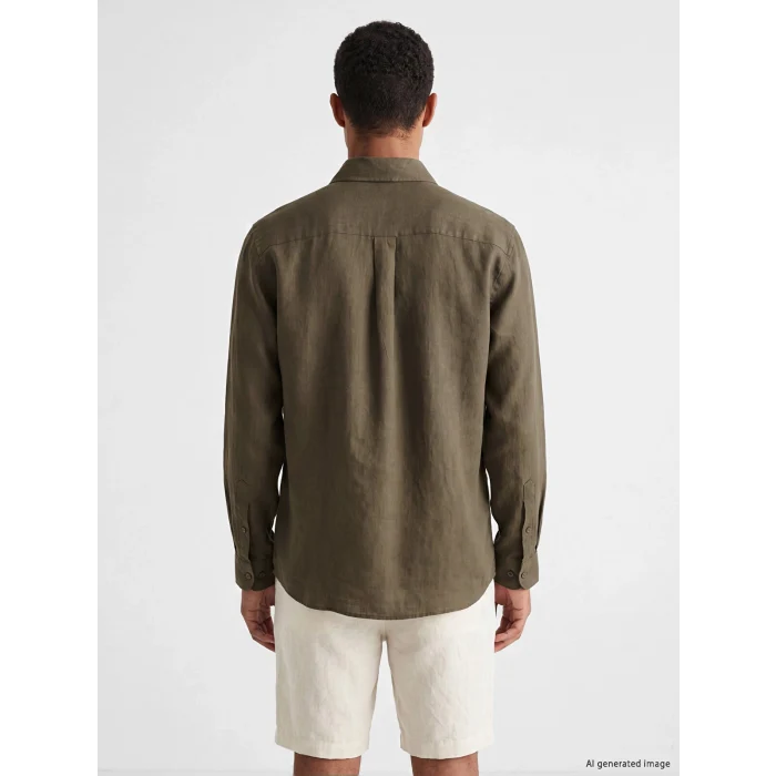 LCW Vision Kahverengi Regular Fit %100 Keten Erkek Gömlek