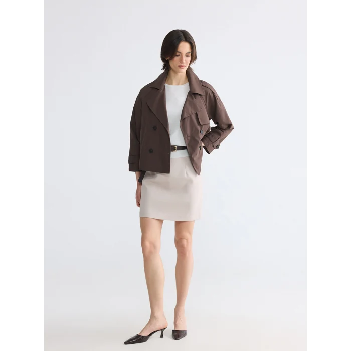 LCWAIKIKI Classic Kahverengi Kruvaze Yaka Oversize Kadın Trençkot