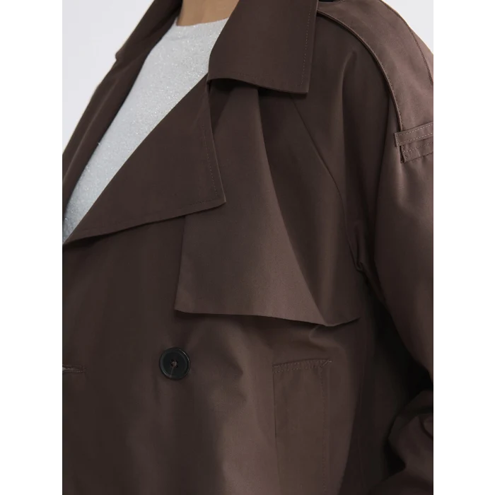 LCWAIKIKI Classic Kahverengi Kruvaze Yaka Oversize Kadın Trençkot
