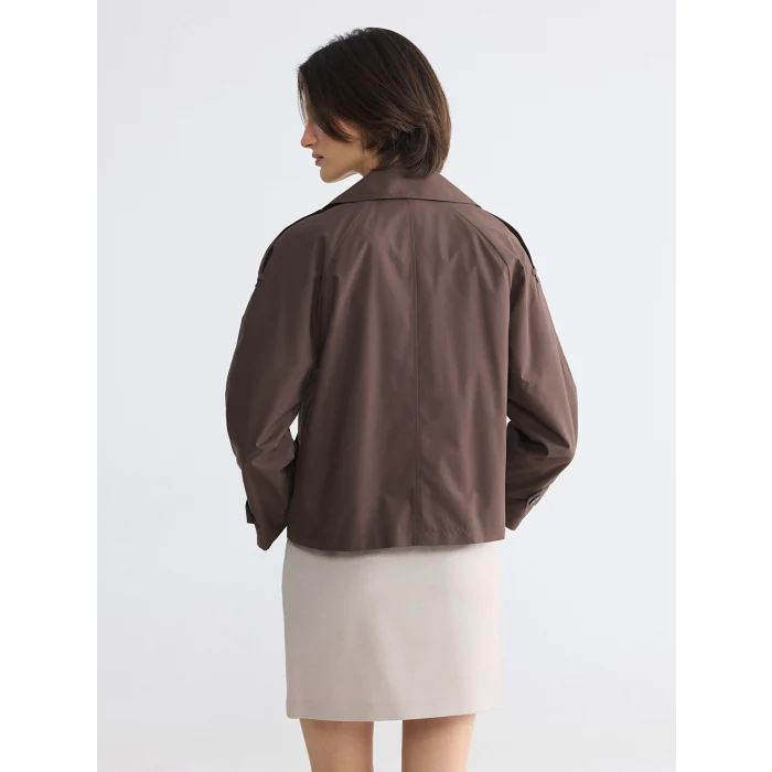 LCWAIKIKI Classic Kahverengi Kruvaze Yaka Oversize Kadın Trençkot
