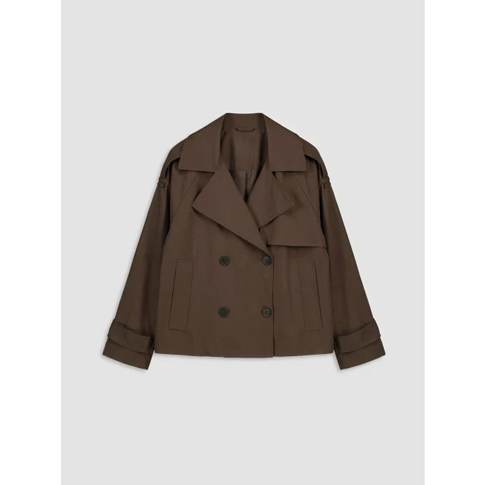 LCWAIKIKI Classic Kahverengi Kruvaze Yaka Oversize Kadın Trençkot