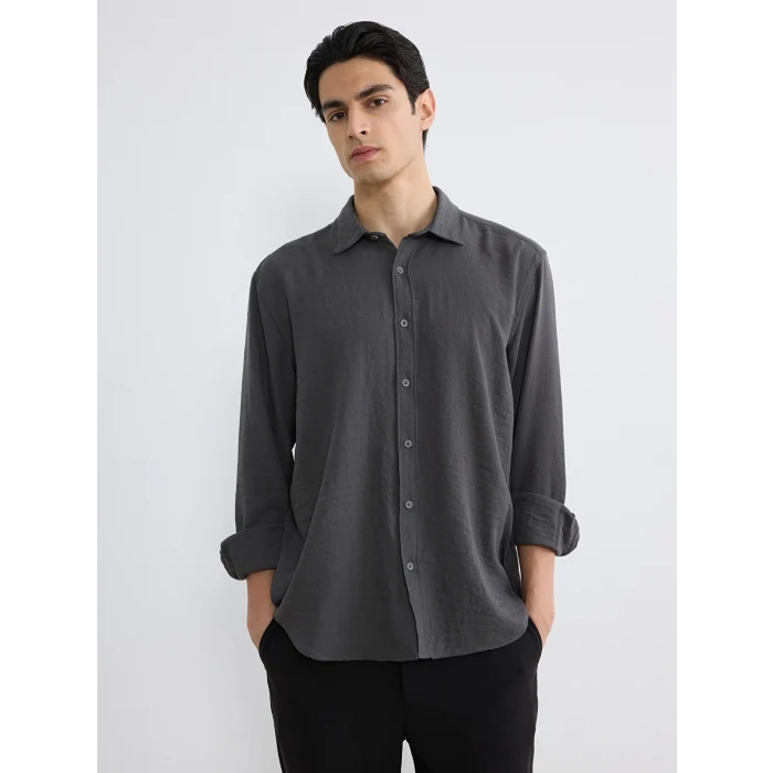 LCW Vision Antrasit Regular Fit Erkek Krinkle Gömlek