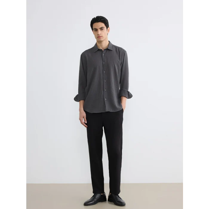 LCW Vision Antrasit Regular Fit Erkek Krinkle Gömlek