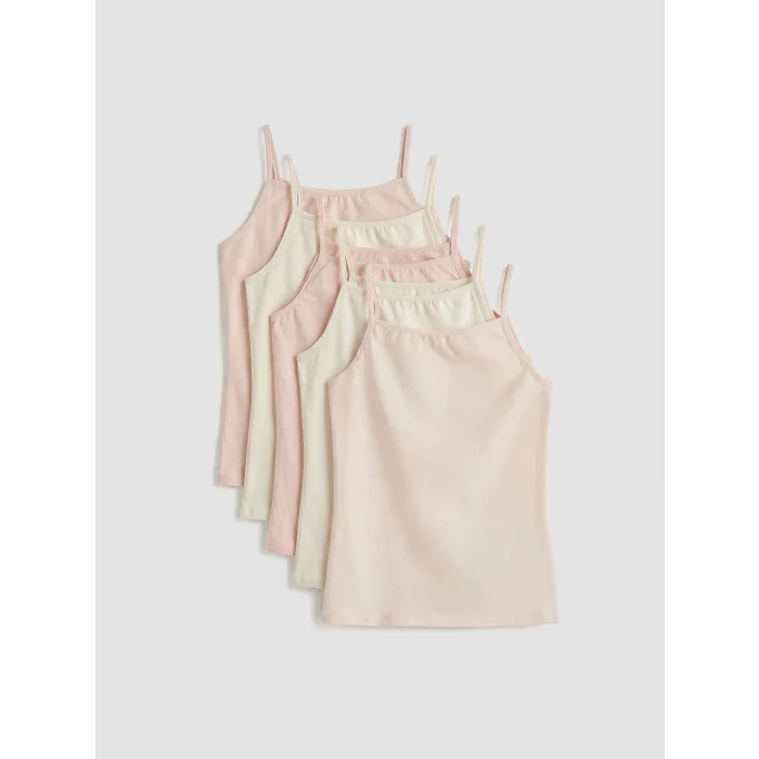 LCW Kids Pembe Kare Yaka İp Askılı Kız Çocuk Atlet 5li