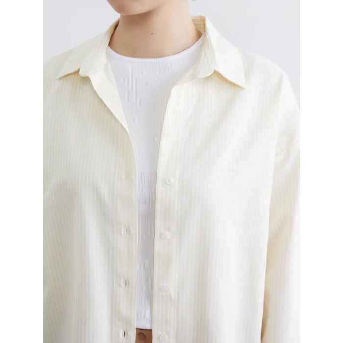 XSIDE Sarı Çizgili Oversize Poplin Kadın Gömlek