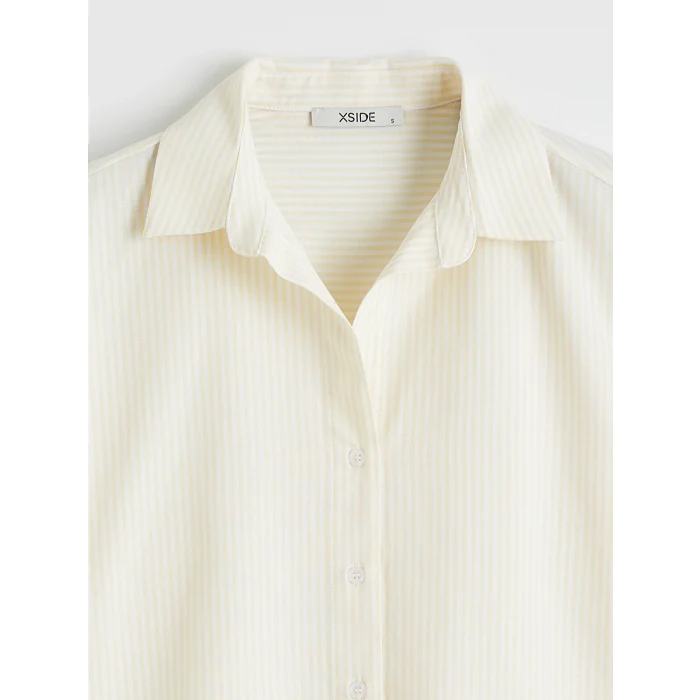 XSIDE Sarı Çizgili Oversize Poplin Kadın Gömlek